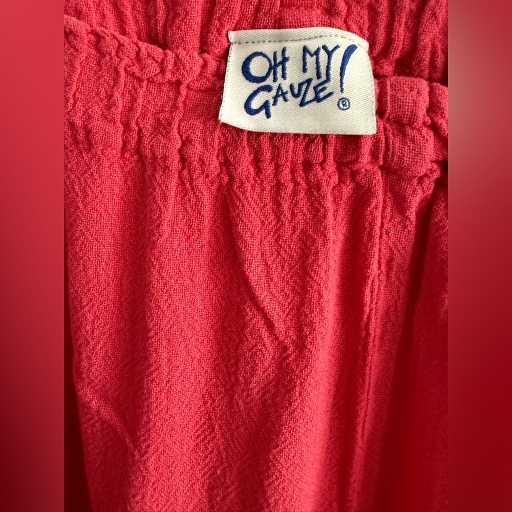 Oh My Gauze! Pink Cotton Wide Leg Pants Elastic Waist Size 1 - Picture 5 of 8